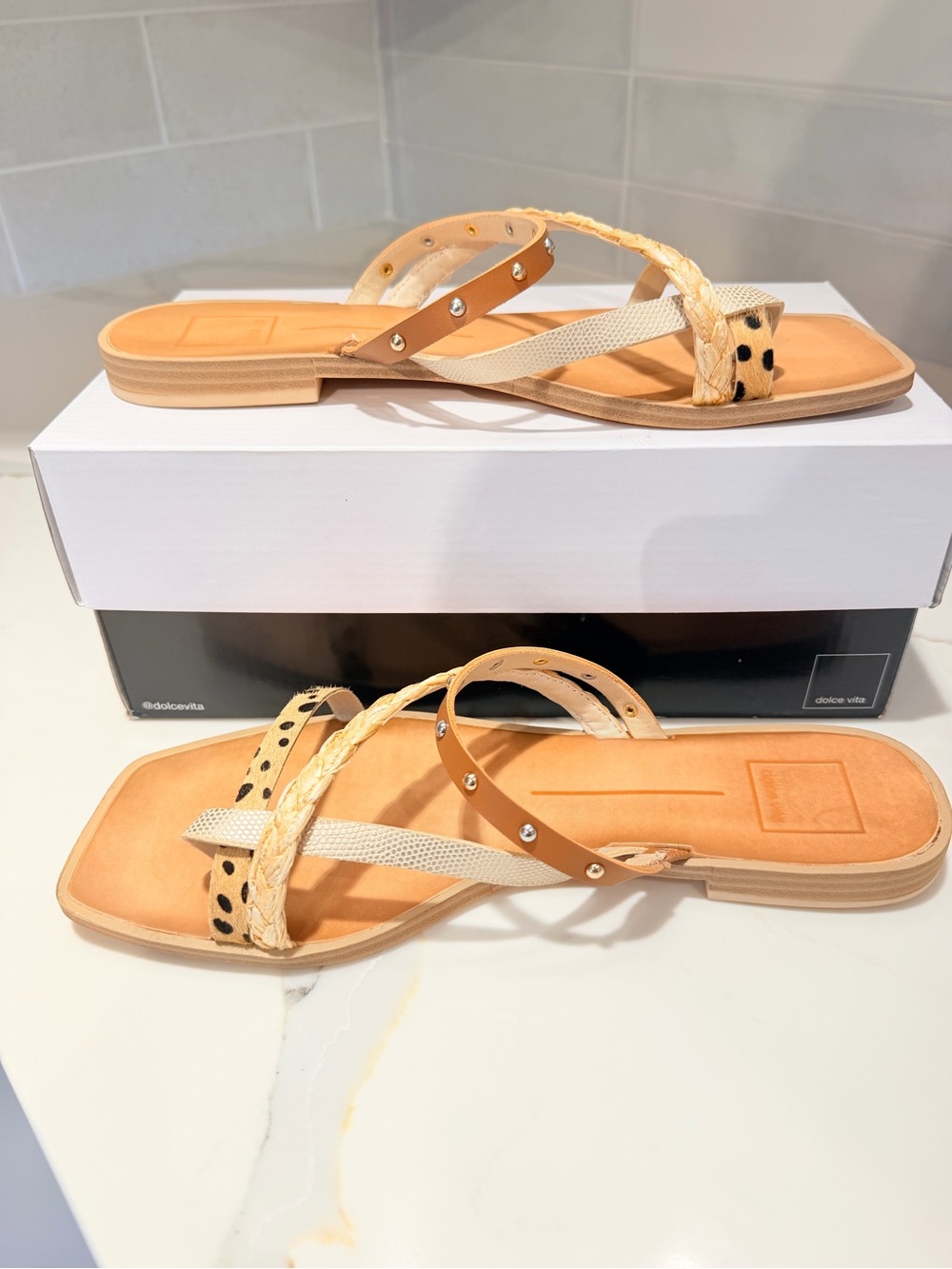 Dolce Vita Isa Sandal Women Size 9.5 Leopard Braid Leather Open Toe Boho Flat